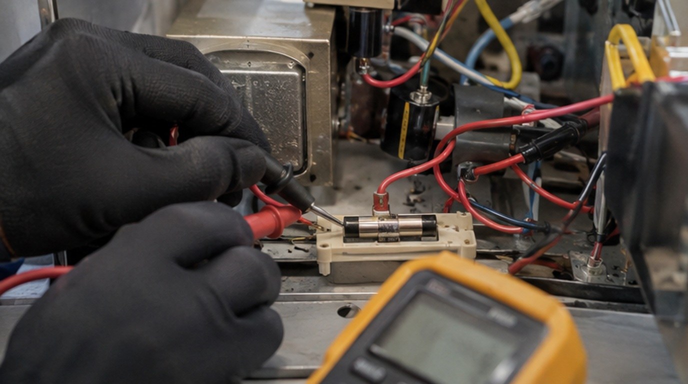 Conserto de micro-ondas em Piracicaba‑SP: teste do fusível e do diodo de alta tensão